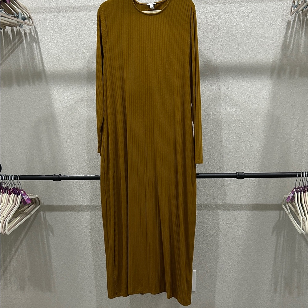 Anthropologie Daily Ritual Mustard Yellow Ribbed Long Sleeve Dress Sz XXL - Picture 4 of 6